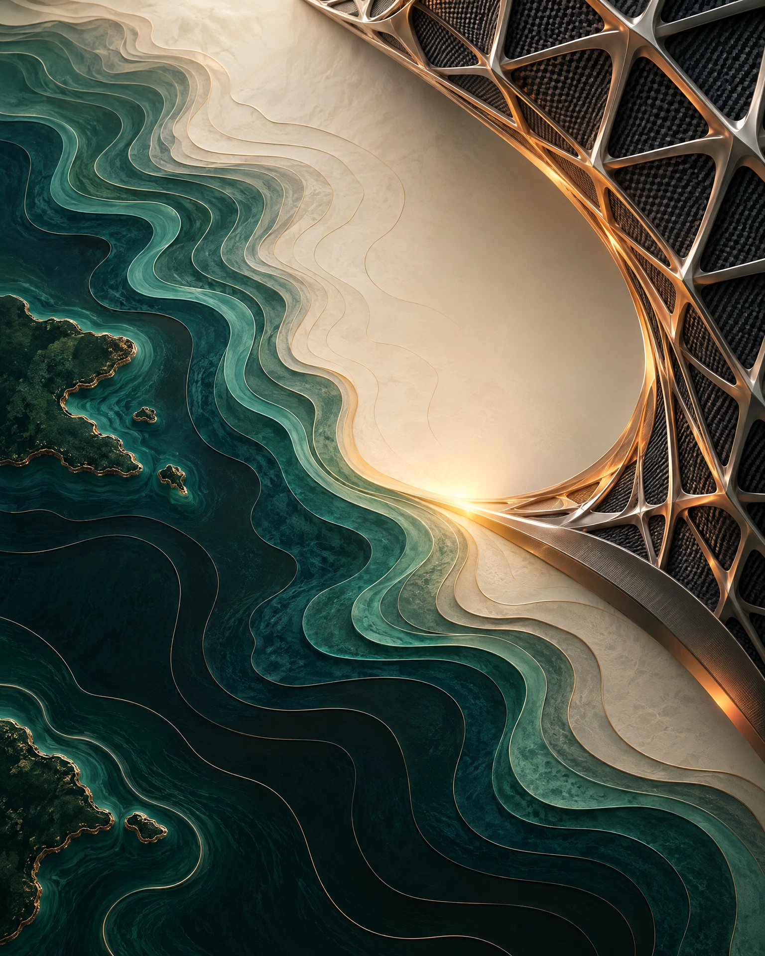Abstract pine and copper engineering journal artwork